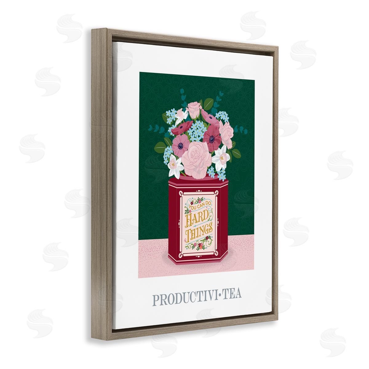 Lara Beeston Productivi-tea with Encouraging Message Brown Floating Frame Canvas Art Print
