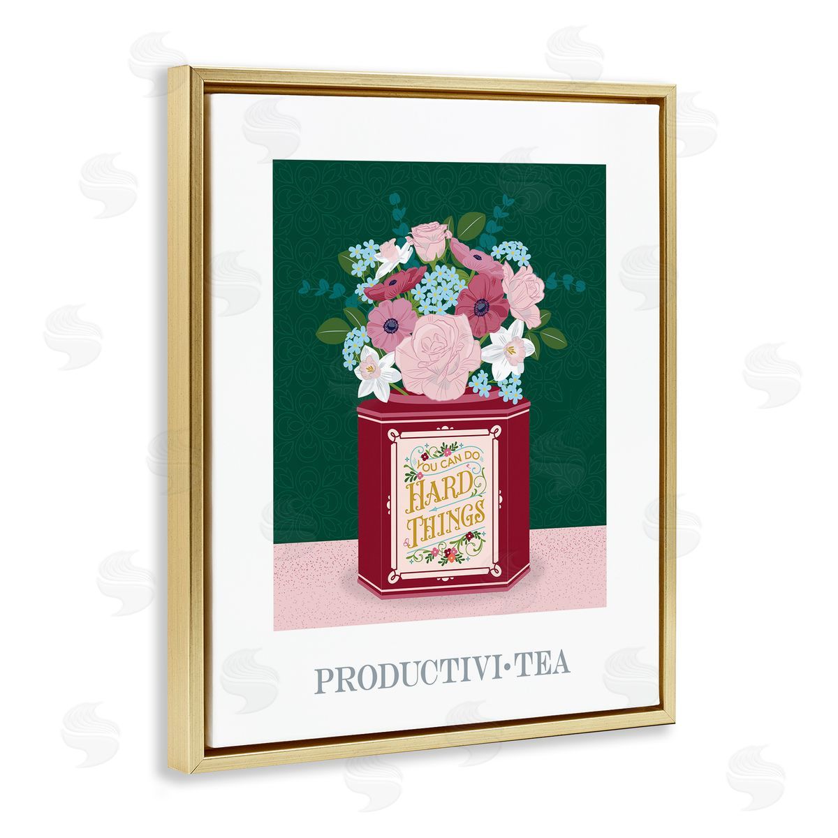 Lara Beeston Productivi-tea with Encouraging Message Gold Floating Frame Canvas Art Print