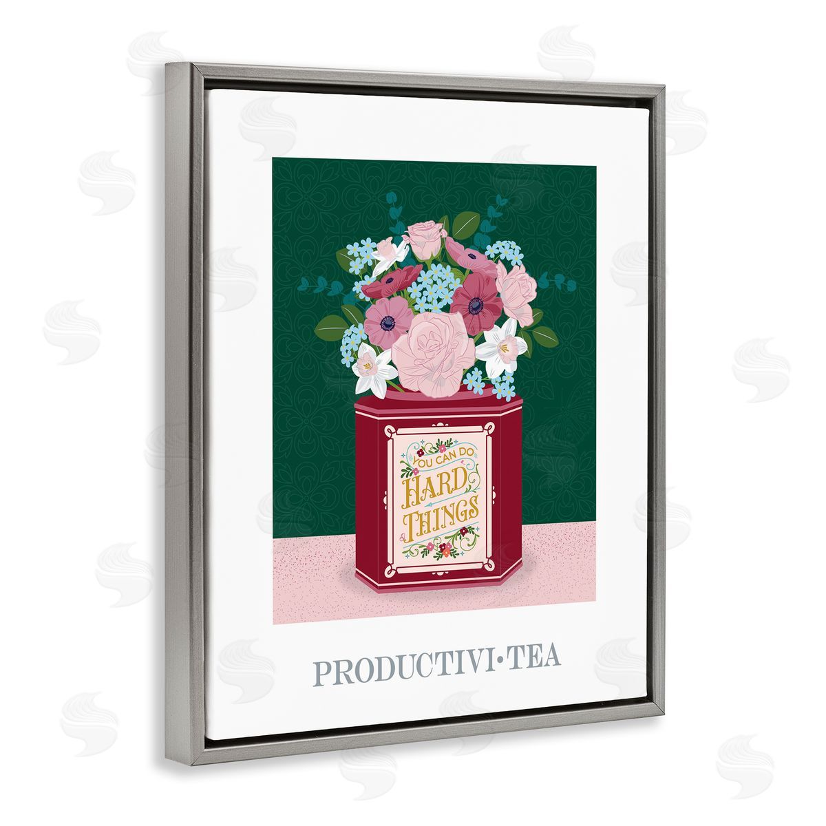 Lara Beeston Productivi-tea with Encouraging Message Gray Floating Frame Canvas Art Print