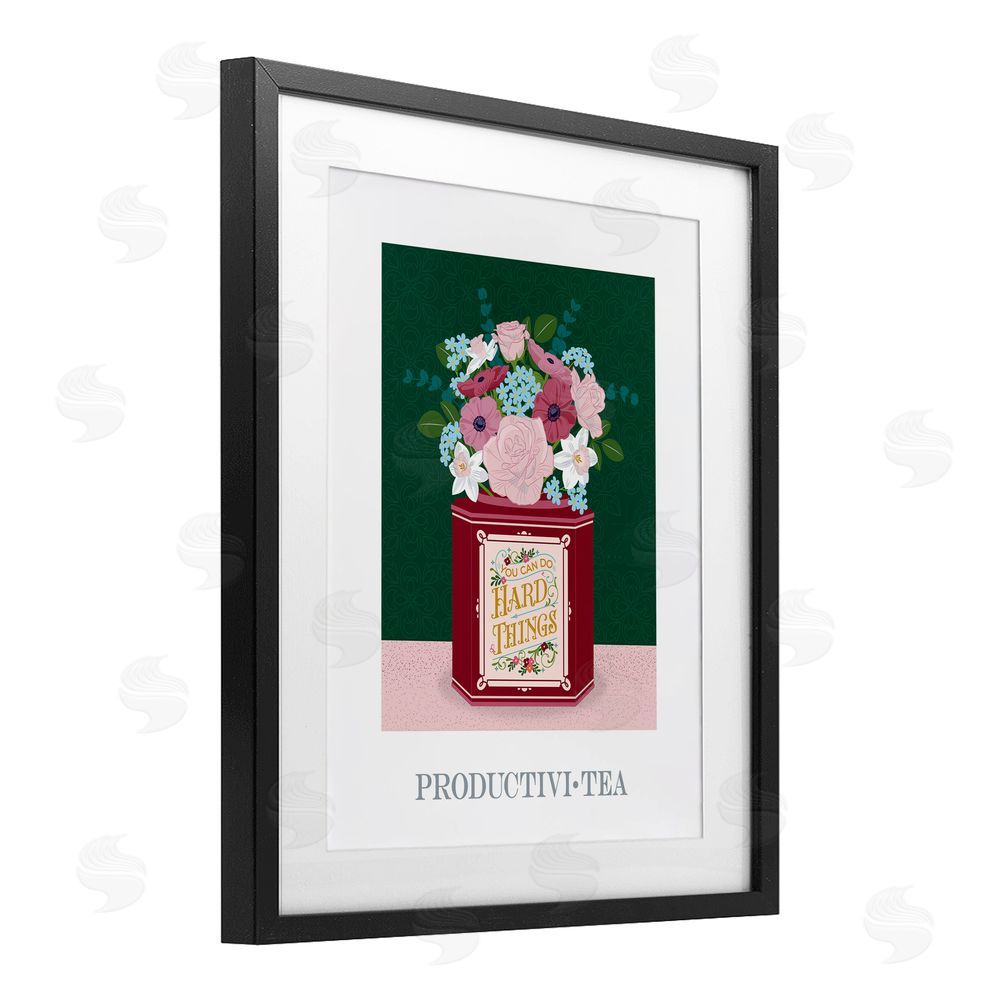 Lara Beeston Productivi-tea with Encouraging Message Black Framed Print Under Glass Art