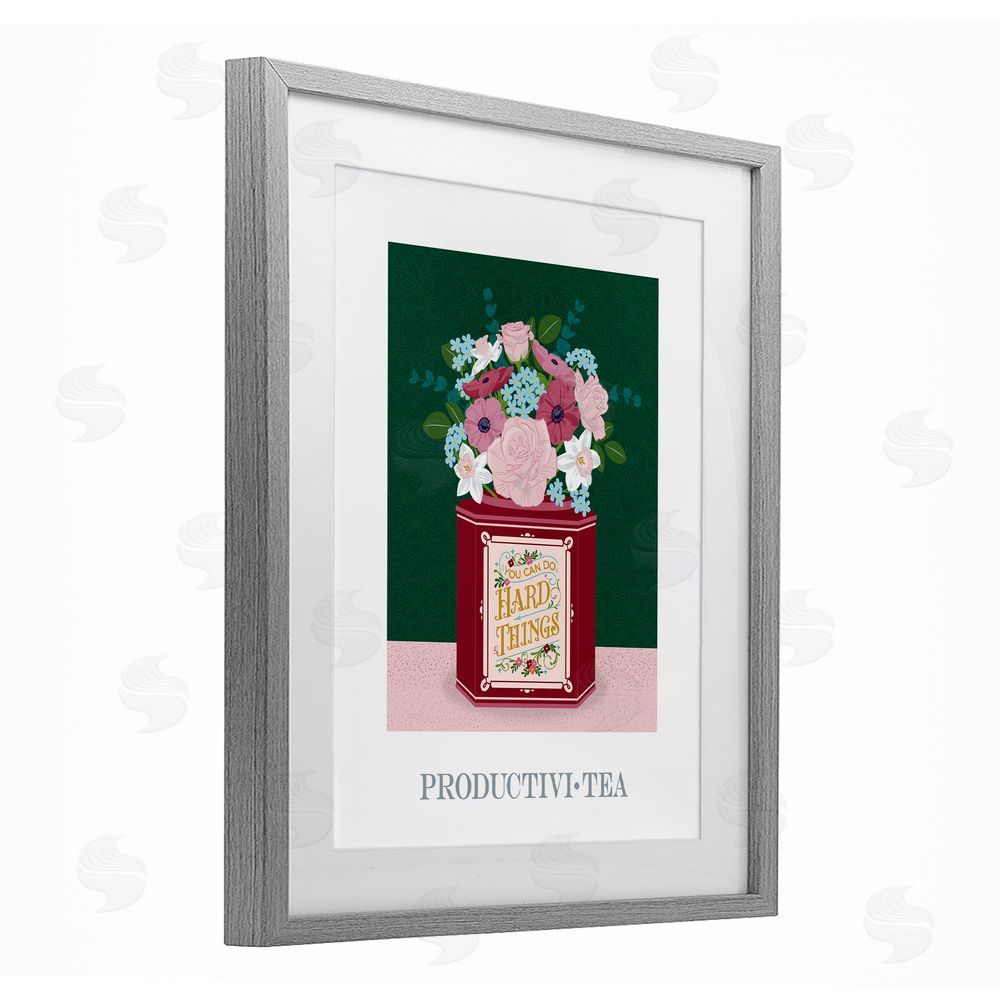 Lara Beeston Productivi-tea with Encouraging Message Gray Framed Print Under Glass Art