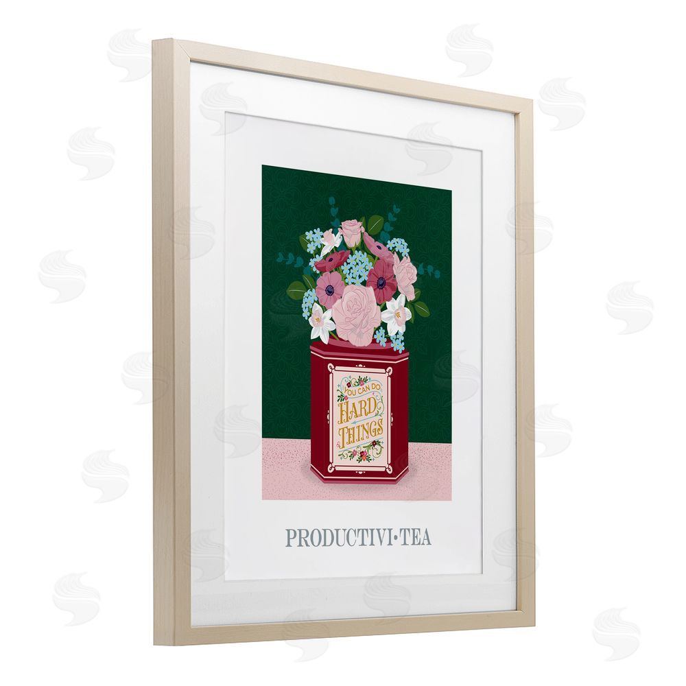 Lara Beeston Productivi-tea with Encouraging Message Birch Framed Print Under Glass Art