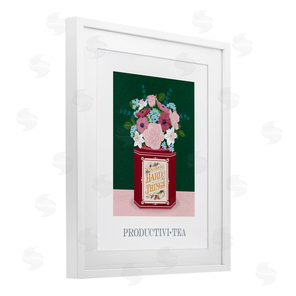 Lara Beeston Productivi-tea with Encouraging Message White Framed Print Under Glass Art