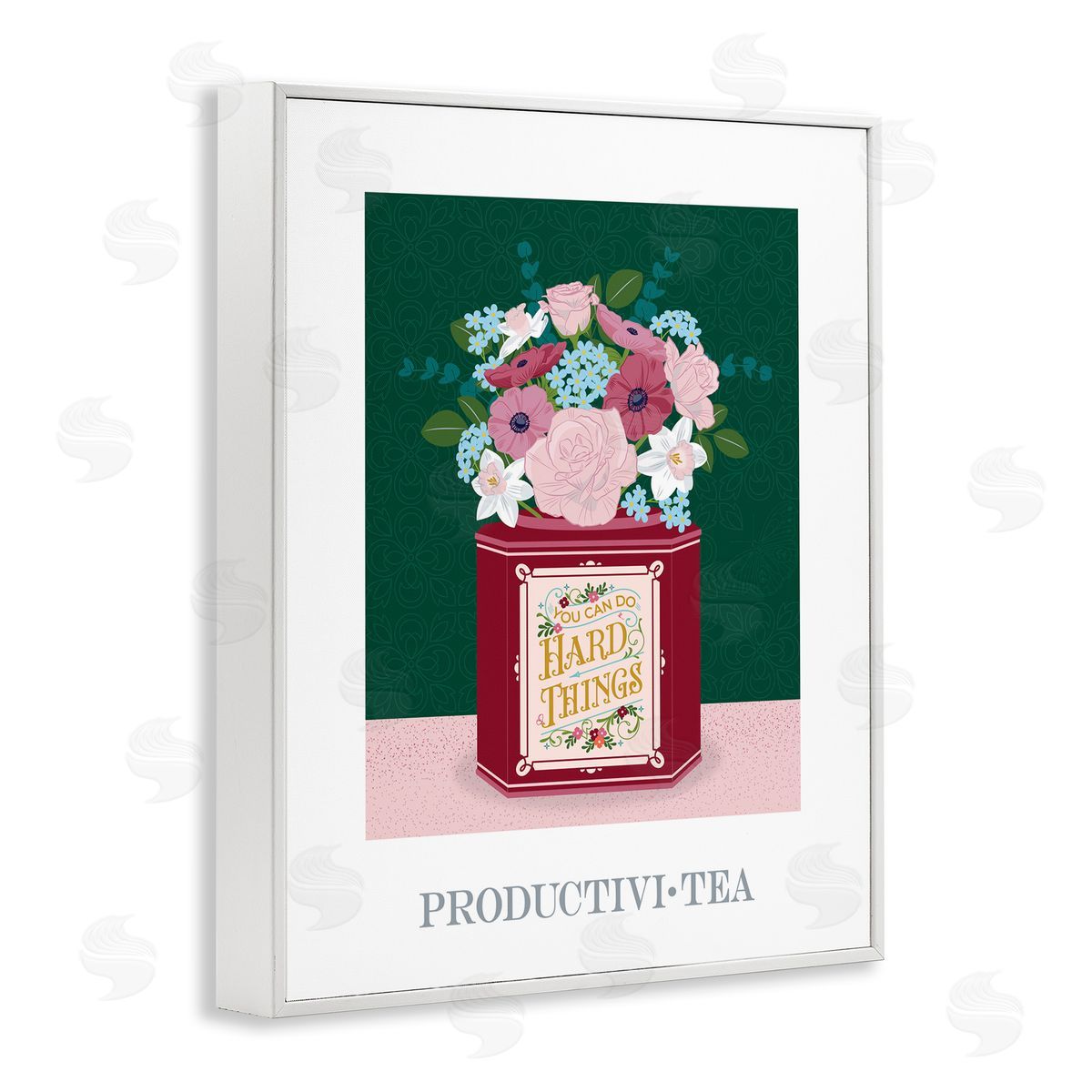 Lara Beeston Productivi-tea with Encouraging Message White Frame Giclee Art Print