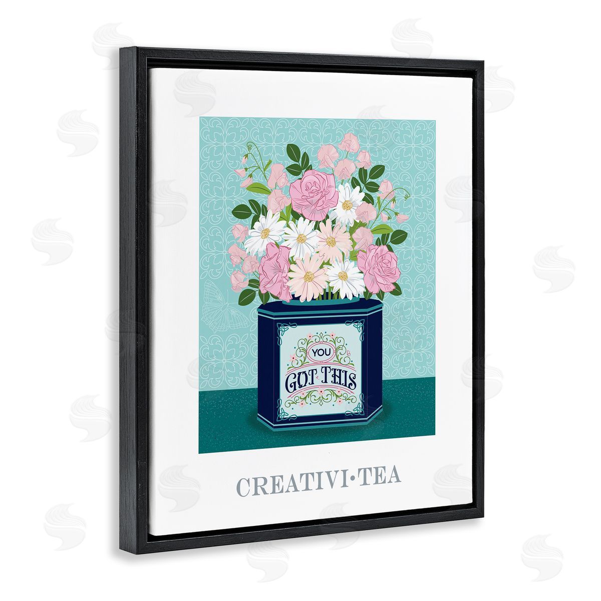Lara Beeston Creativi-tea with Encouraging Message Black Floating Frame Canvas Wall Art Print