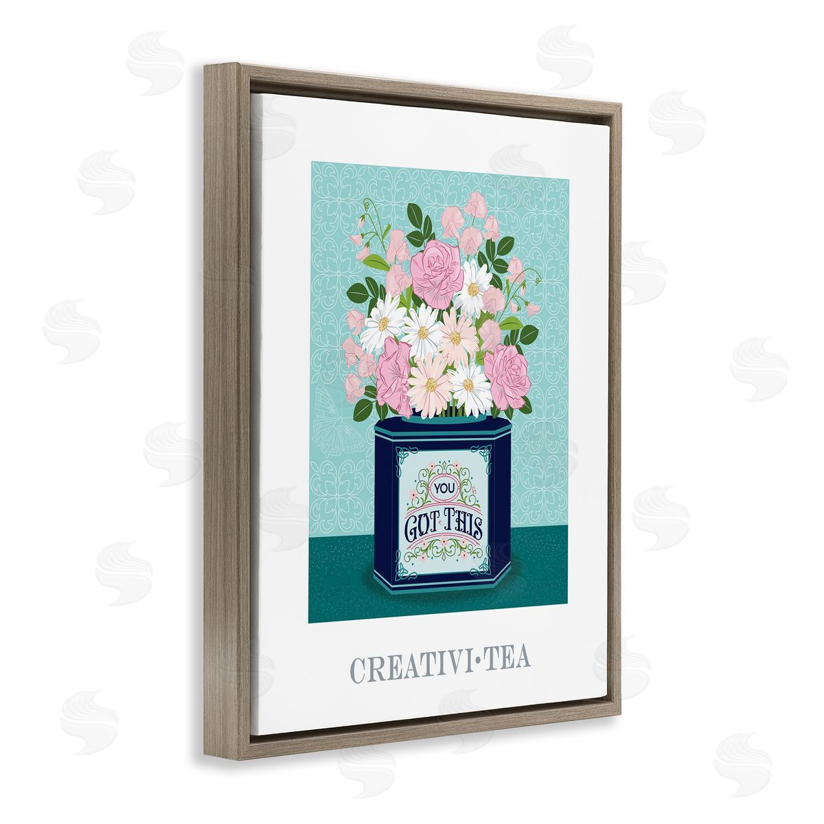 Lara Beeston Creativi-tea with Encouraging Message Brown Floating Frame Canvas Art Print