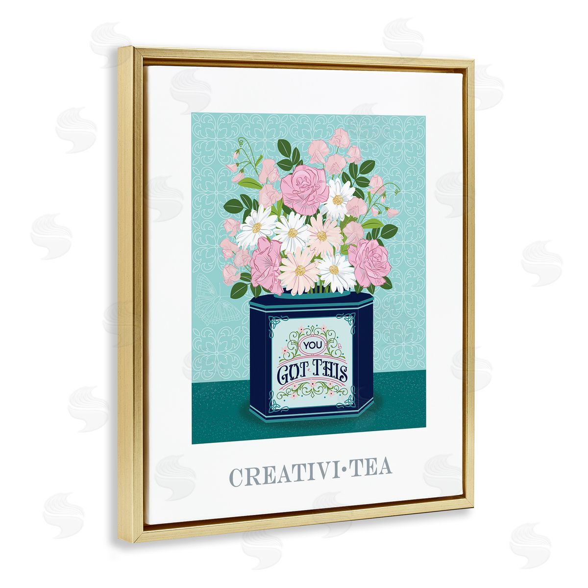 Lara Beeston Creativi-tea with Encouraging Message Gold Floating Frame Canvas Art Print
