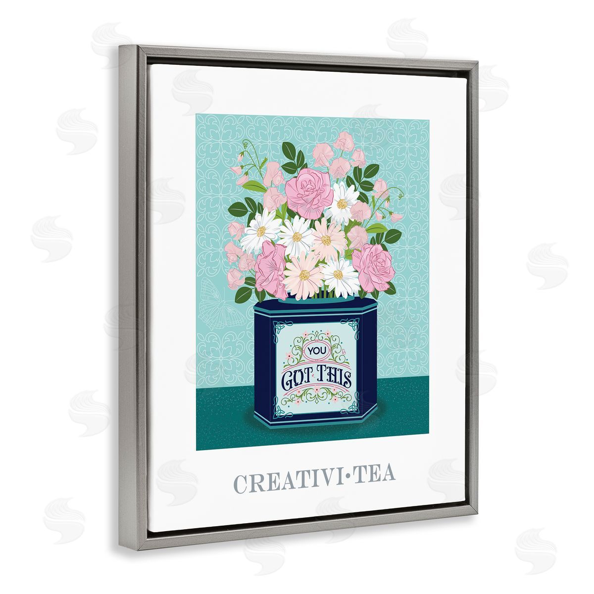 Lara Beeston Creativi-tea with Encouraging Message Gray Floating Frame Canvas Art Print