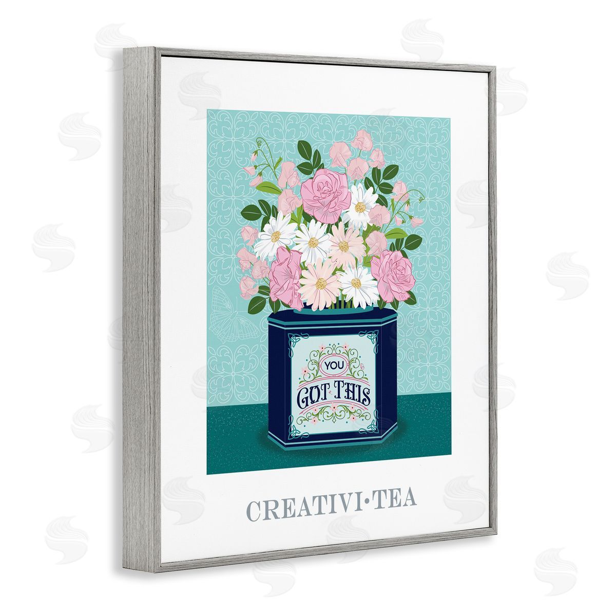 Lara Beeston Creativi-tea with Encouraging Message Gray Framed Giclee Art Print
