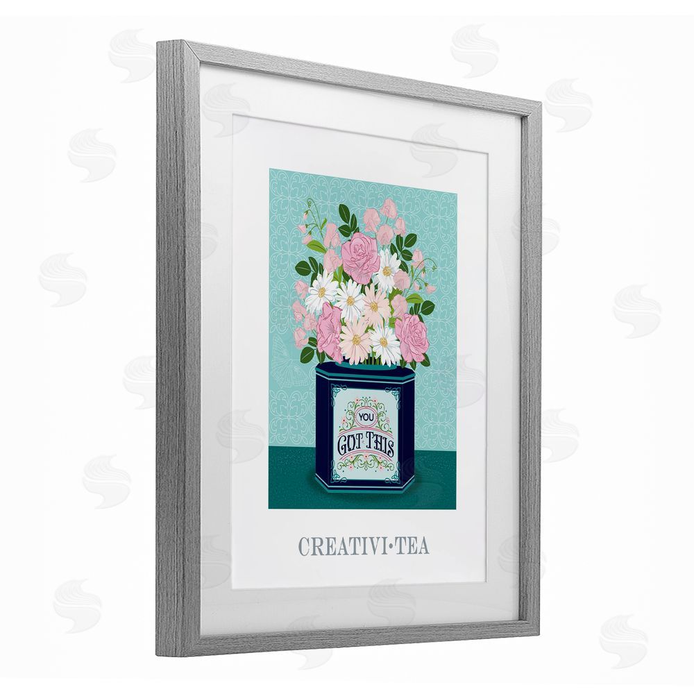 Lara Beeston Creativi-tea with Encouraging Message Gray Framed Print Under Glass Art
