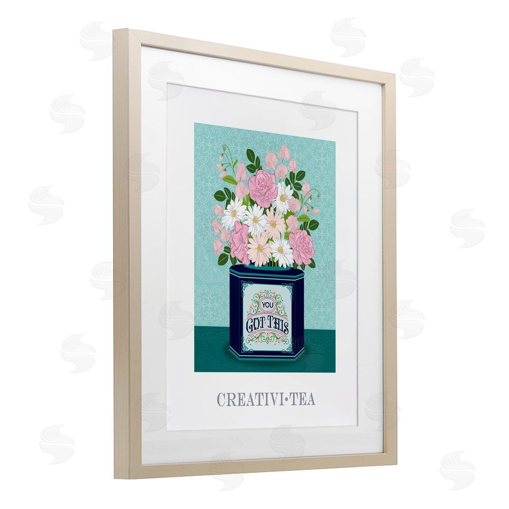 Lara Beeston Creativi-tea with Encouraging Message Birch Framed Print Under Glass Art
