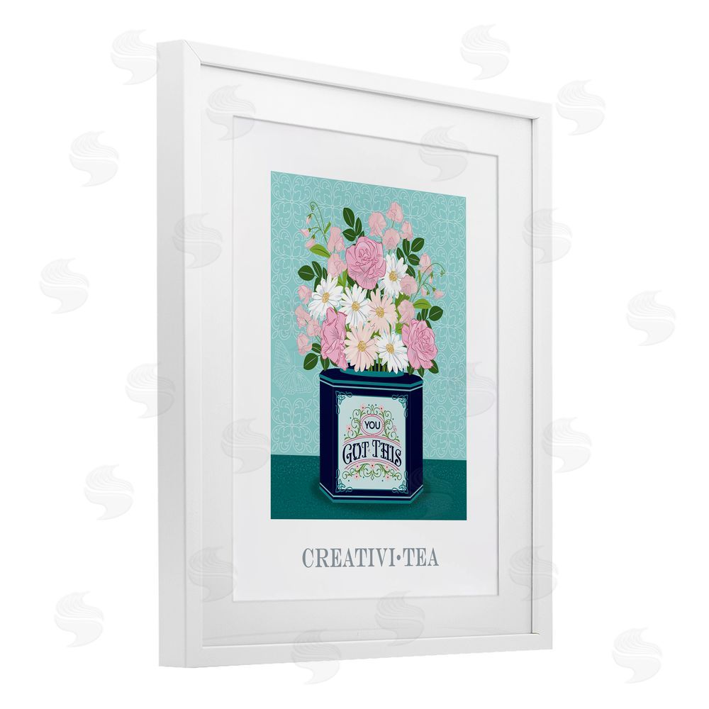 Lara Beeston Creativi-tea with Encouraging Message White Framed Print Under Glass Art