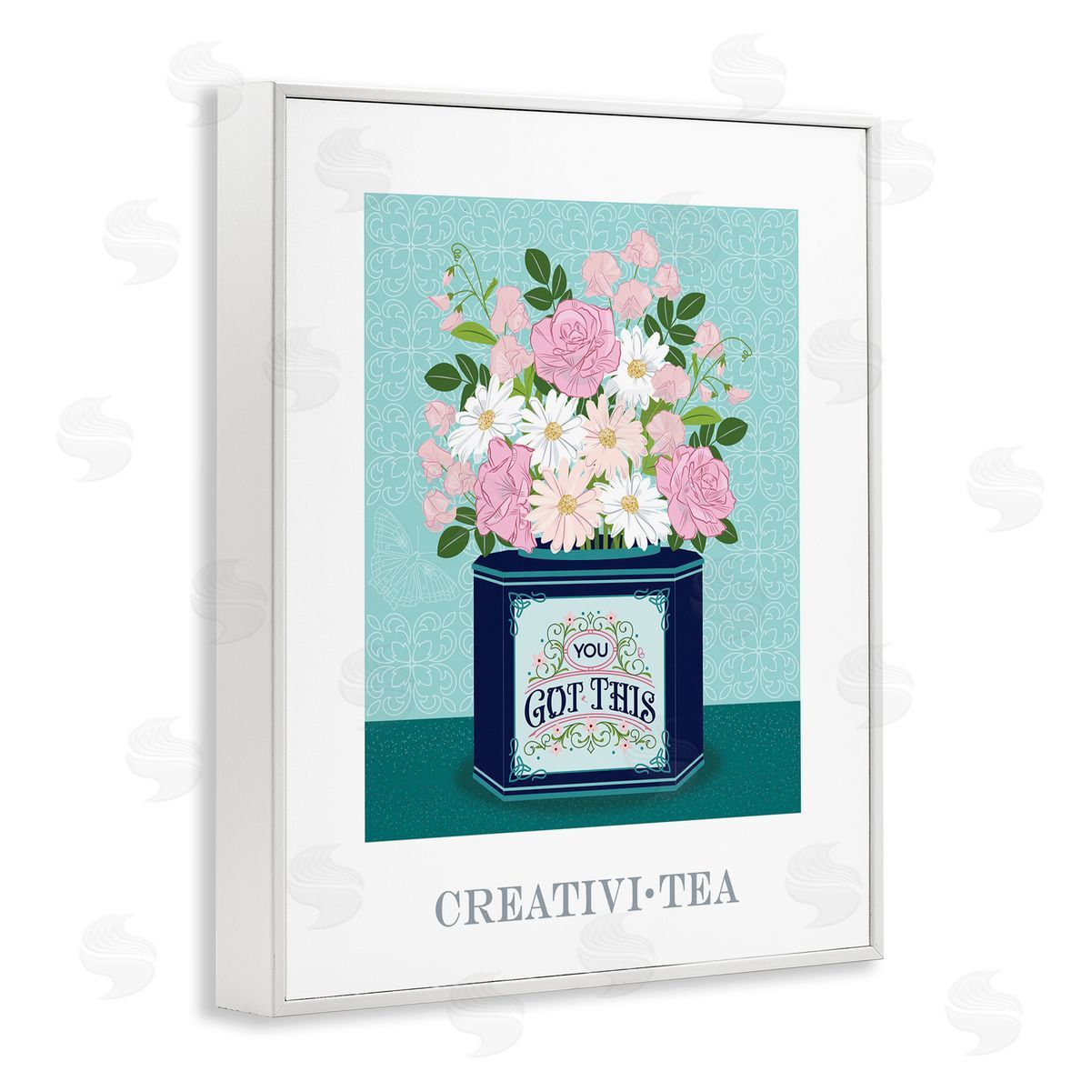 Lara Beeston Creativi-tea with Encouraging Message White Frame Giclee Art Print