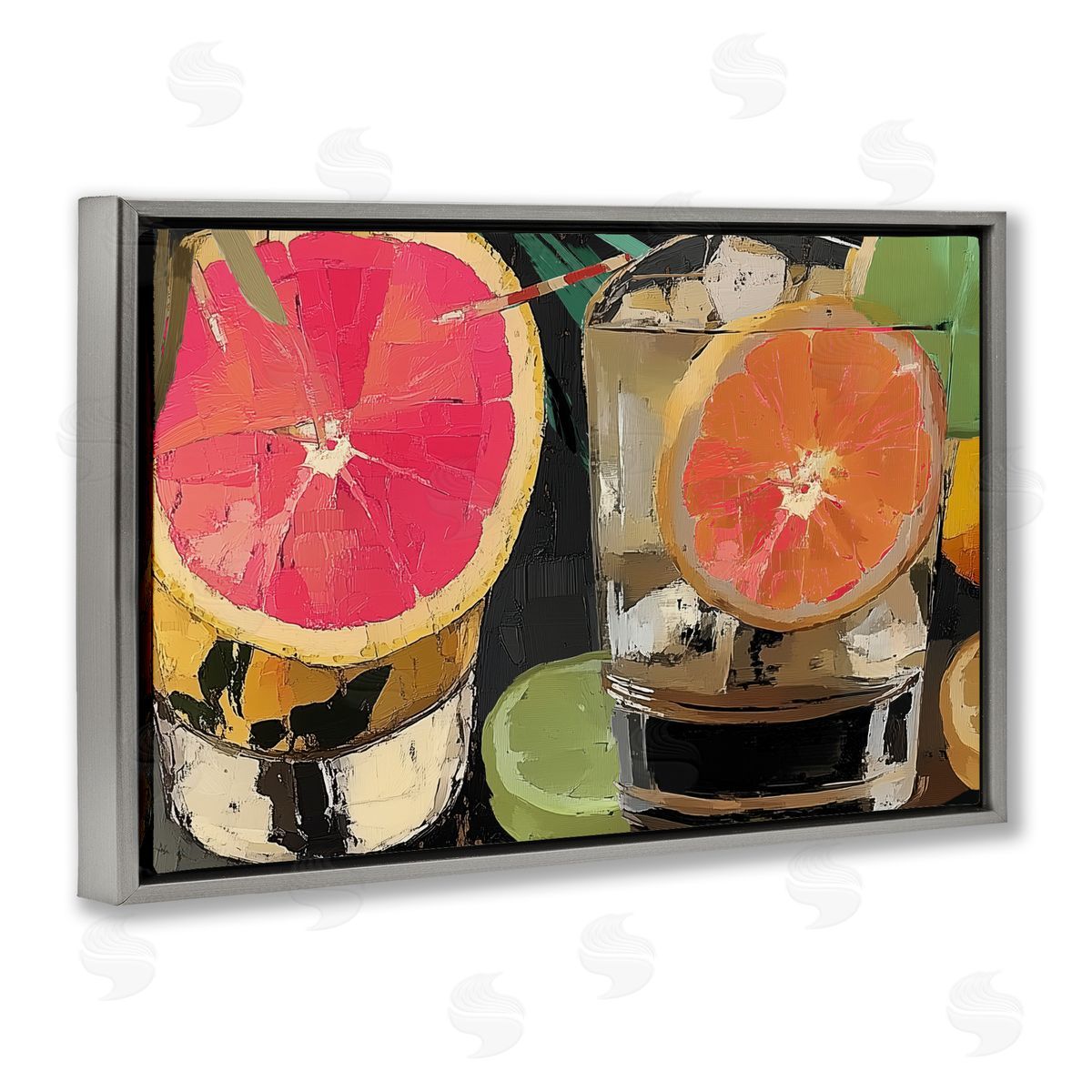 Annabelle Hall Cocktail Hour with Fruit Slices Gray Floating Frame Canvas Art Print