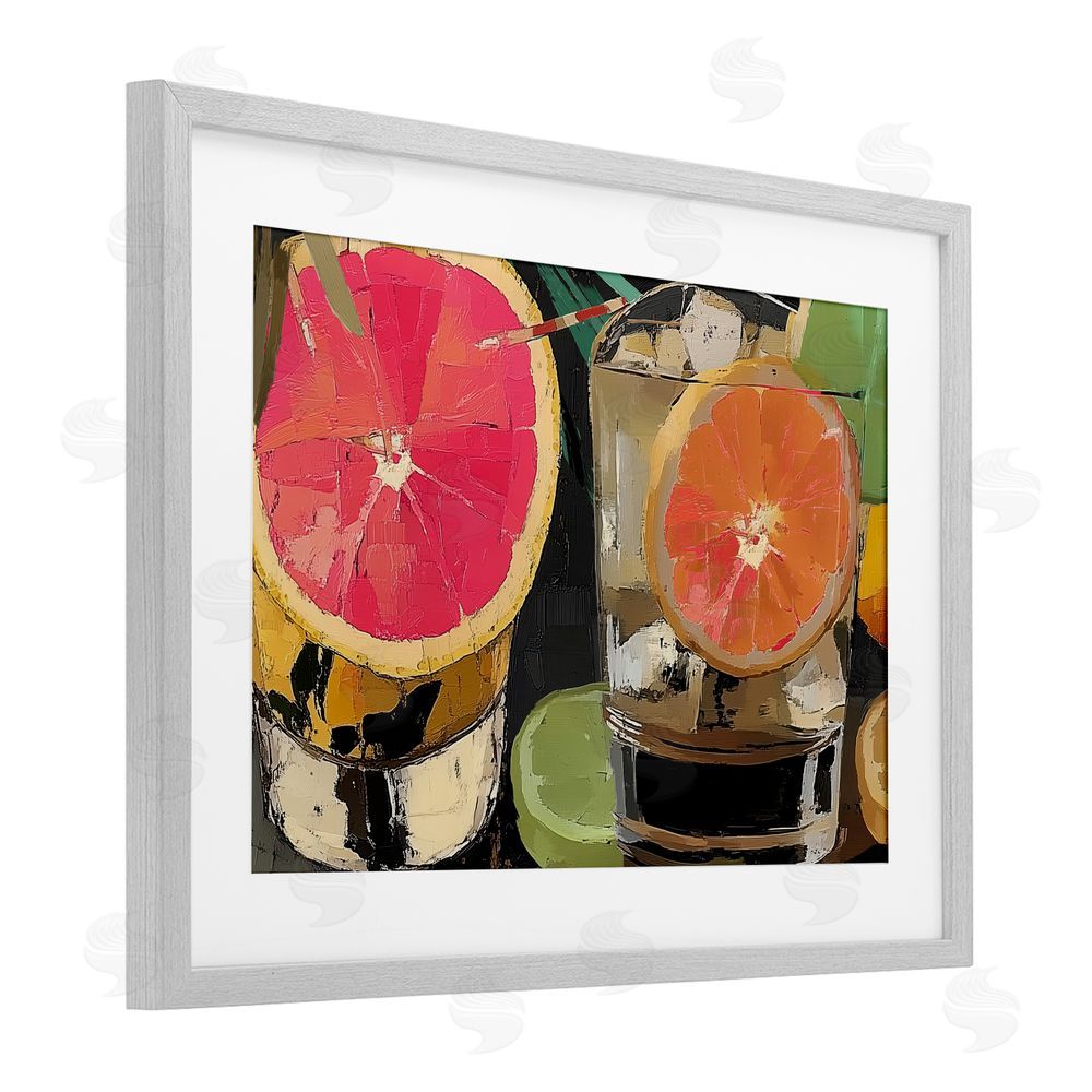 Annabelle Hall Cocktail Hour with Fruit Slices Gray Framed Print Under Glass Art
