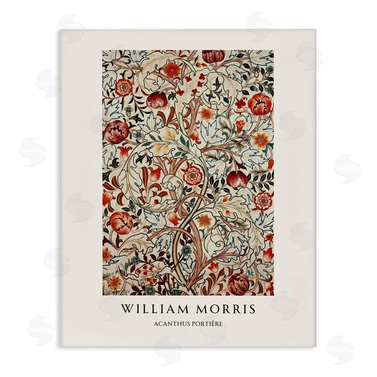 Vintage Hustle William Morris Red Dotted Flowers Canvas Wall Art Print