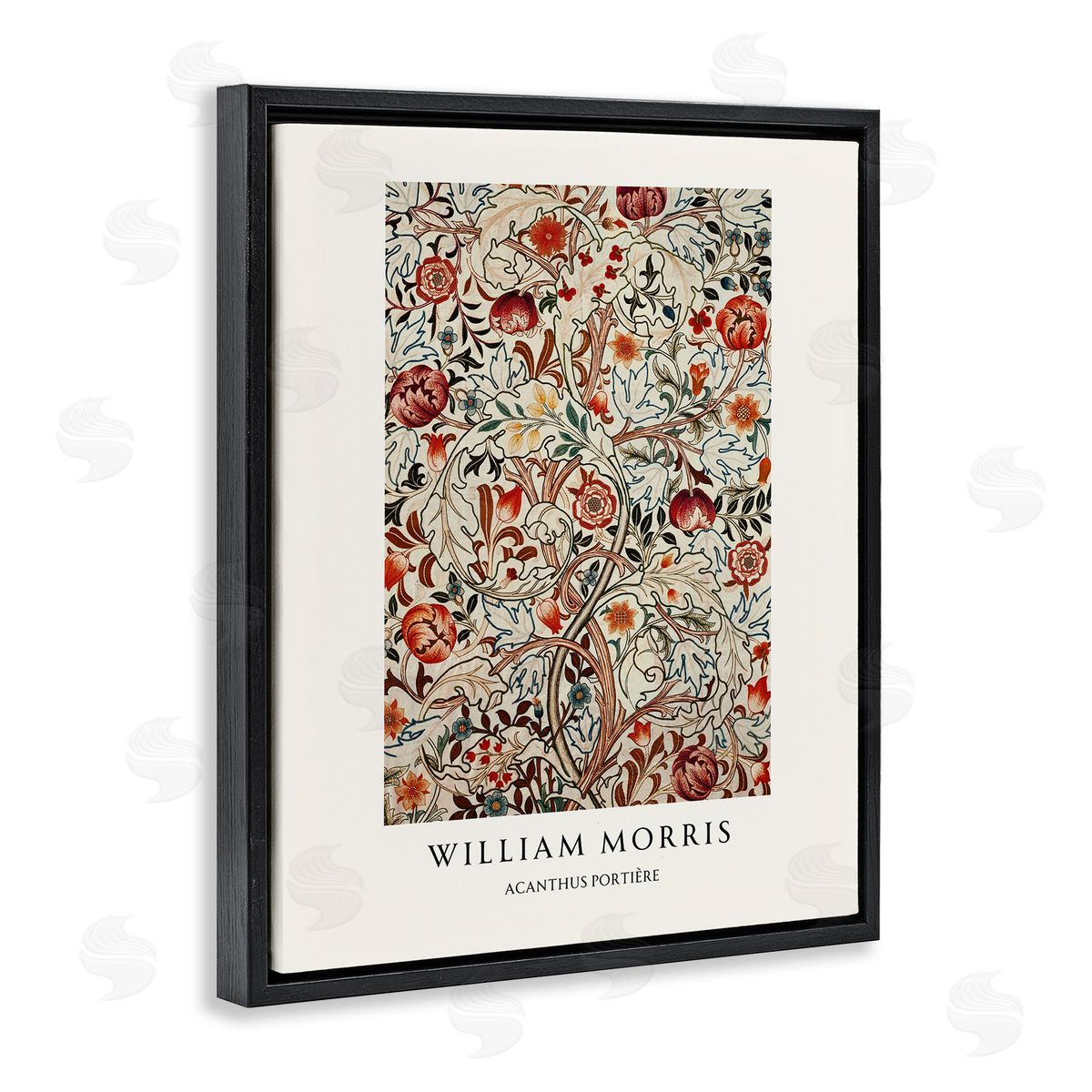 Vintage Hustle William Morris Red Dotted Flowers Black Floating Frame Canvas Wall Art Print