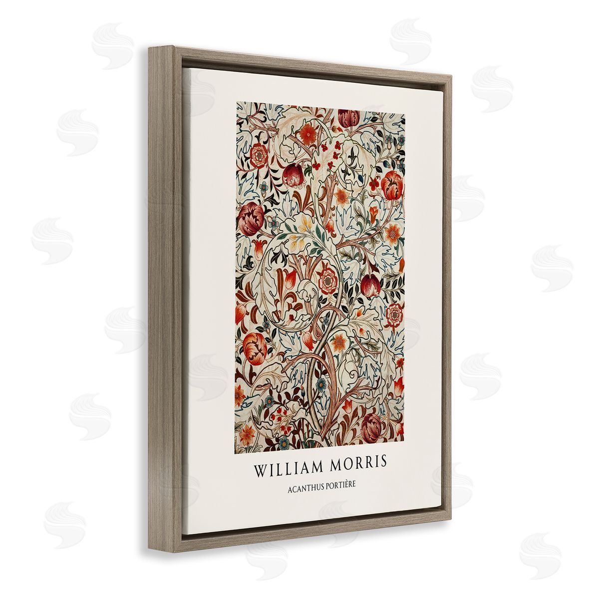 Vintage Hustle William Morris Red Dotted Flowers Brown Floating Frame Canvas Art Print