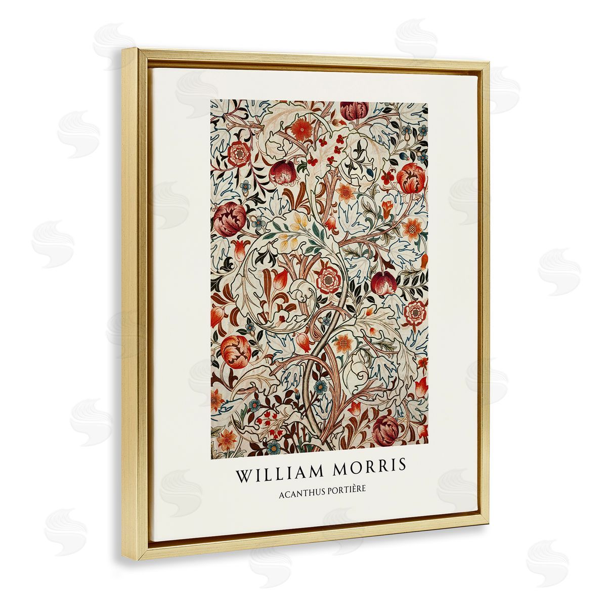 Vintage Hustle William Morris Red Dotted Flowers Gold Floating Frame Canvas Art Print