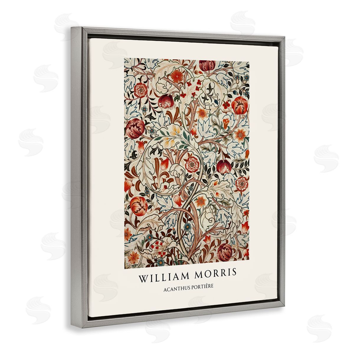 Vintage Hustle William Morris Red Dotted Flowers Gray Floating Frame Canvas Art Print