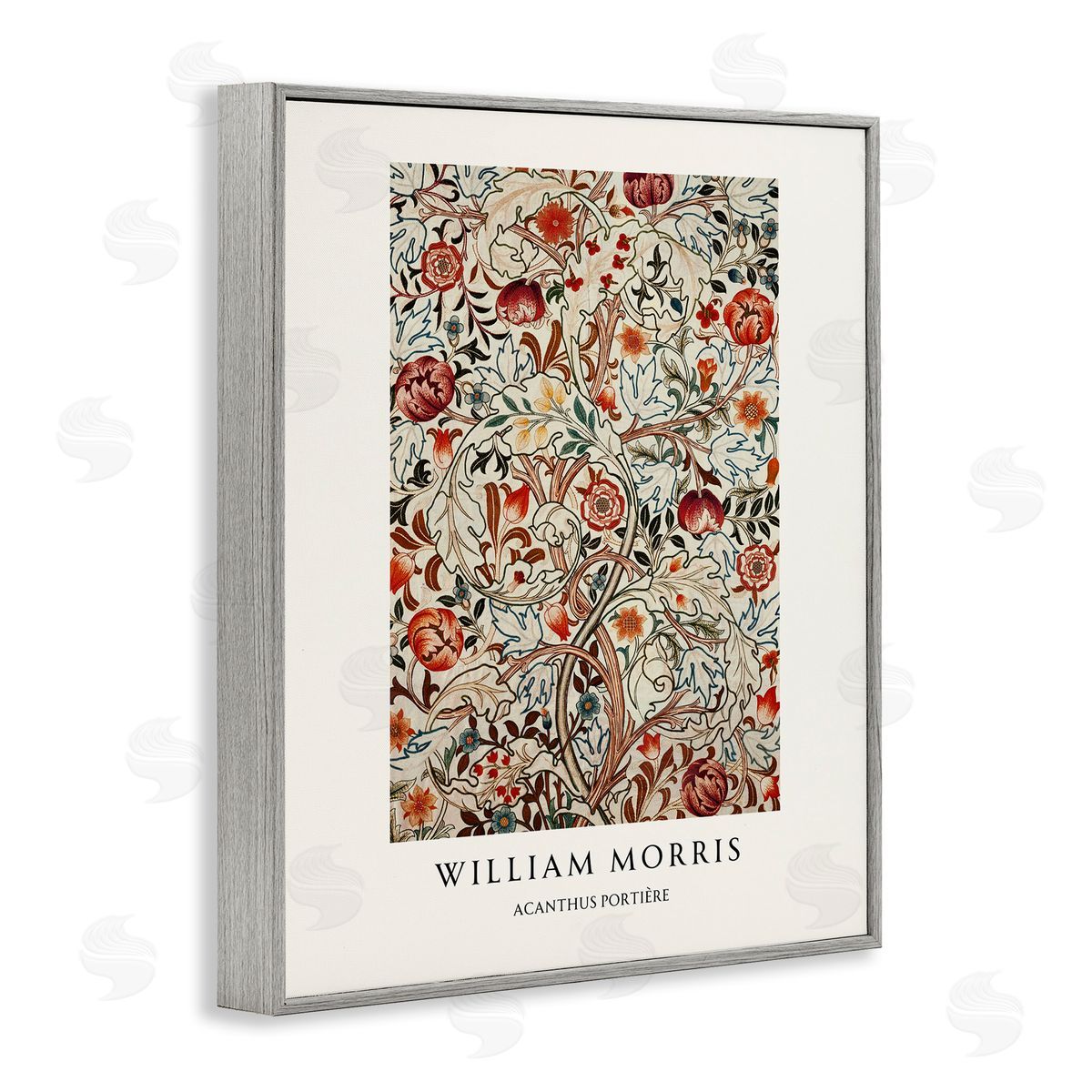 Vintage Hustle William Morris Red Dotted Flowers Gray Framed Giclee Art Print