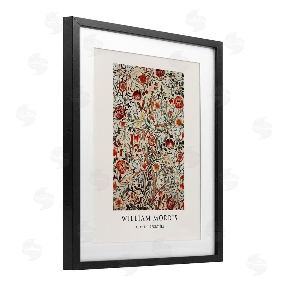 Vintage Hustle William Morris Red Dotted Flowers Black Framed Print Under Glass Art