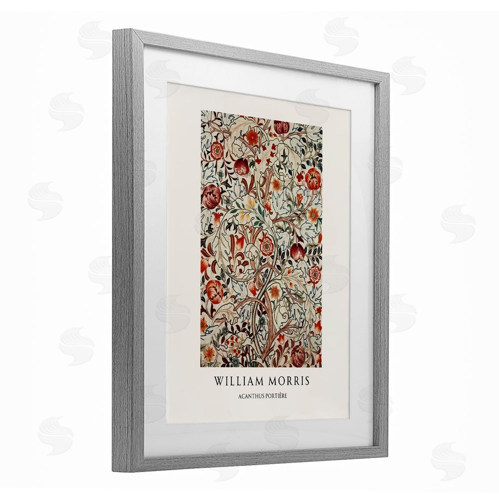 Vintage Hustle William Morris Red Dotted Flowers Gray Framed Print Under Glass Art