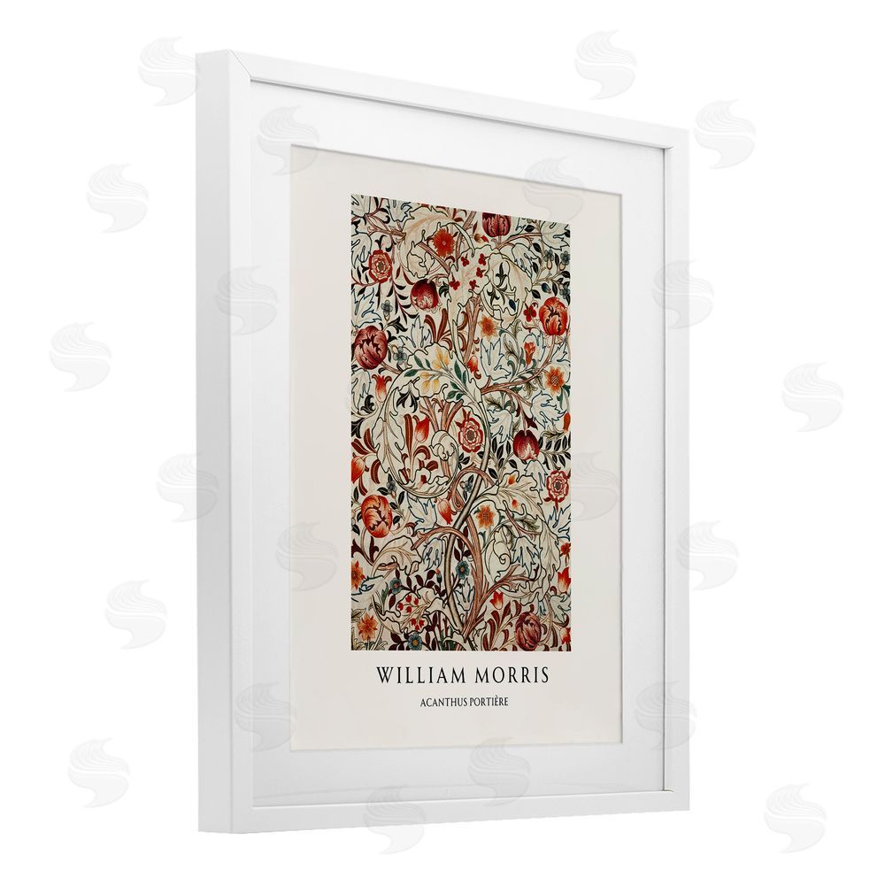 Vintage Hustle William Morris Red Dotted Flowers White Framed Print Under Glass Art