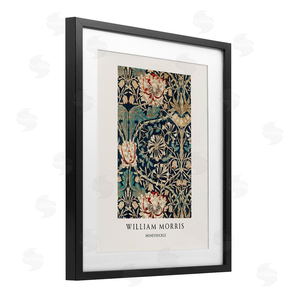 Vintage Hustle William Morris Honeysuckle Pattern Black Framed Print Under Glass Art