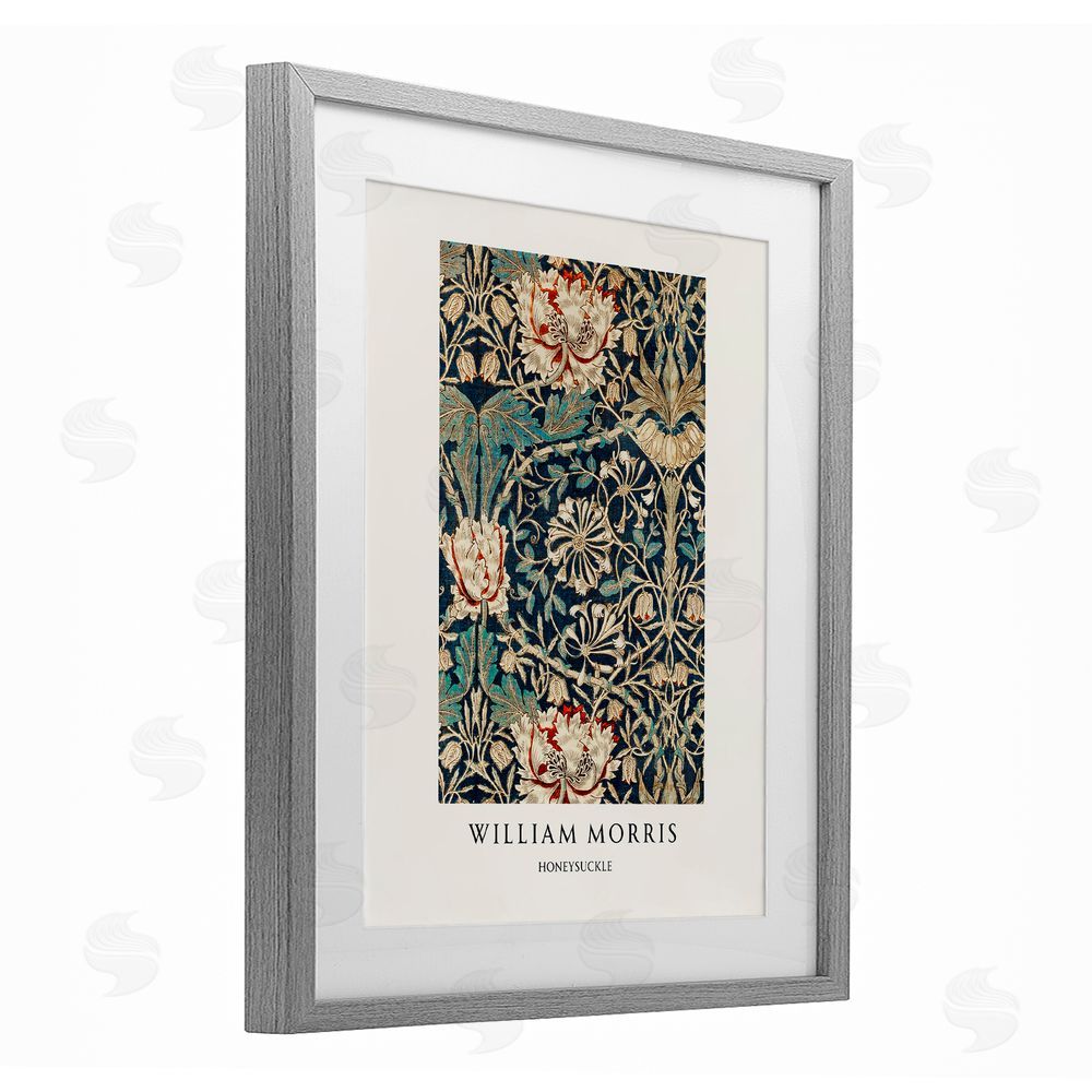 Vintage Hustle William Morris Honeysuckle Pattern Gray Framed Print Under Glass Art