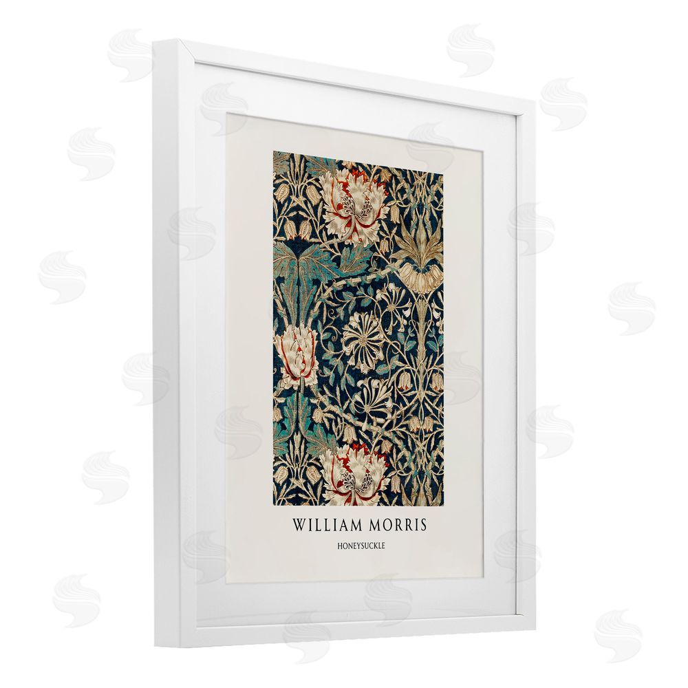 Vintage Hustle William Morris Honeysuckle Pattern White Framed Print Under Glass Art