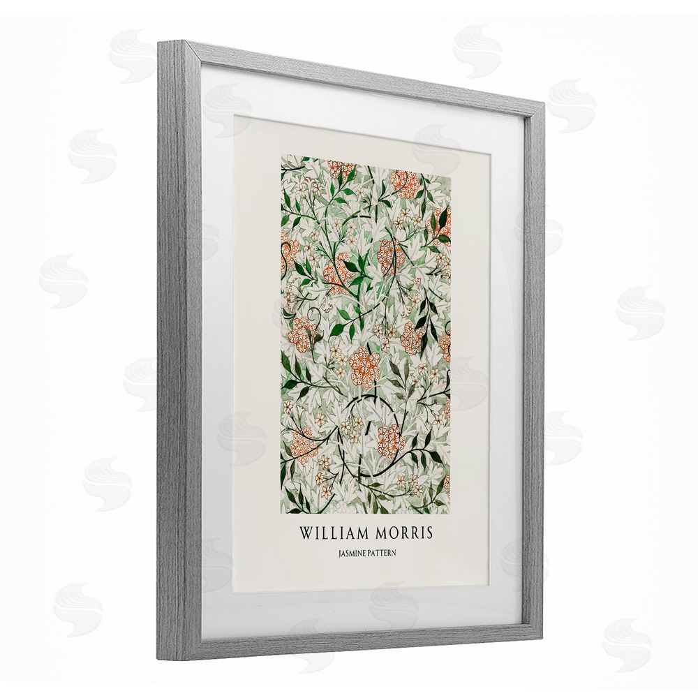 Vintage Hustle William Morris Jasmine Pattern Gray Framed Print Under Glass Art
