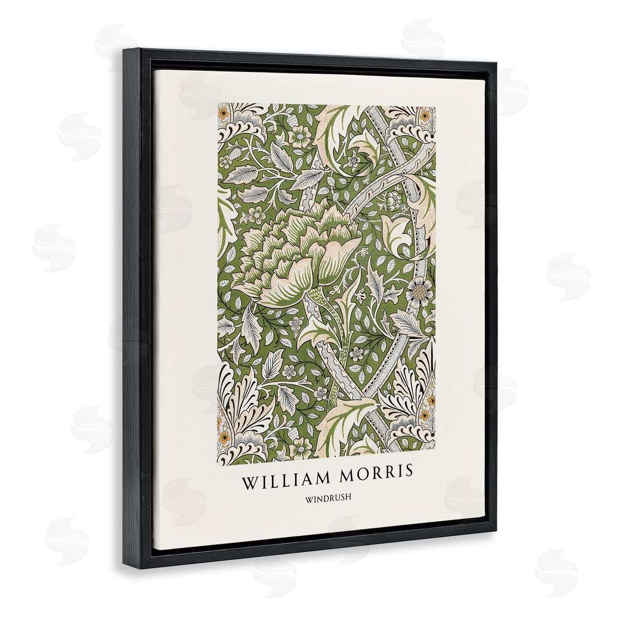Vintage Hustle William Morris Windrush  Pattern Black Floating Frame Canvas Wall Art Print