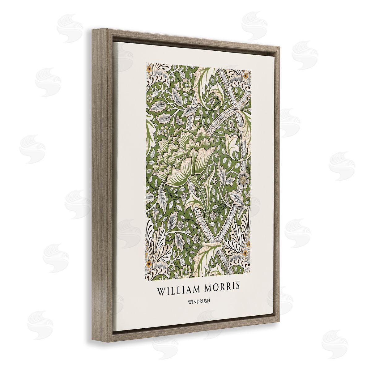 Vintage Hustle William Morris Windrush  Pattern Brown Floating Frame Canvas Art Print