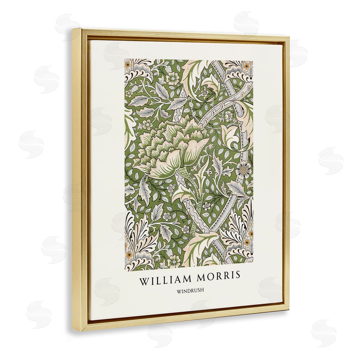 Vintage Hustle William Morris Windrush  Pattern Gold Floating Frame Canvas Art Print