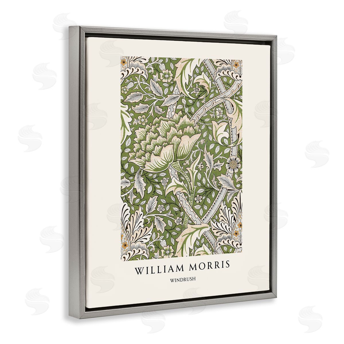 Vintage Hustle William Morris Windrush  Pattern Gray Floating Frame Canvas Art Print