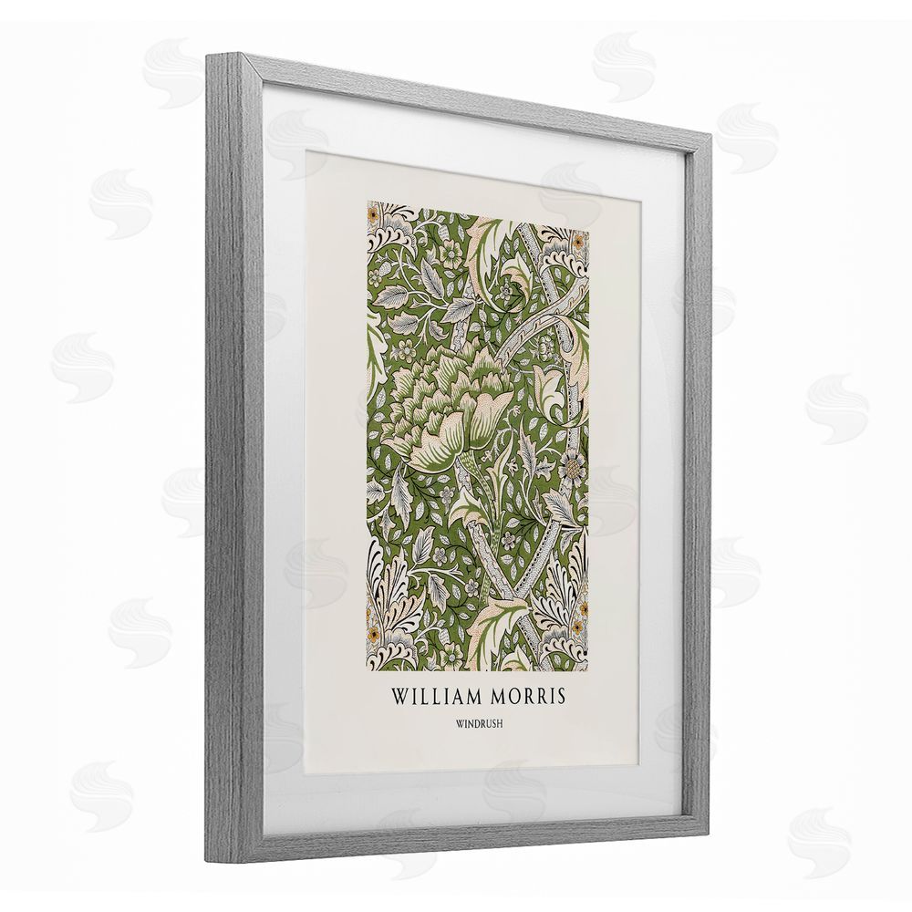 Vintage Hustle William Morris Windrush  Pattern Gray Framed Print Under Glass Art