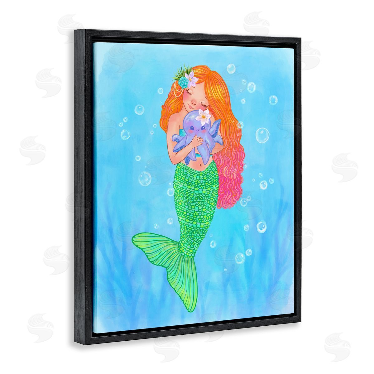 Stephanie Sanchez Sweet Mermaid Love Black Floating Frame Canvas Wall Art Print