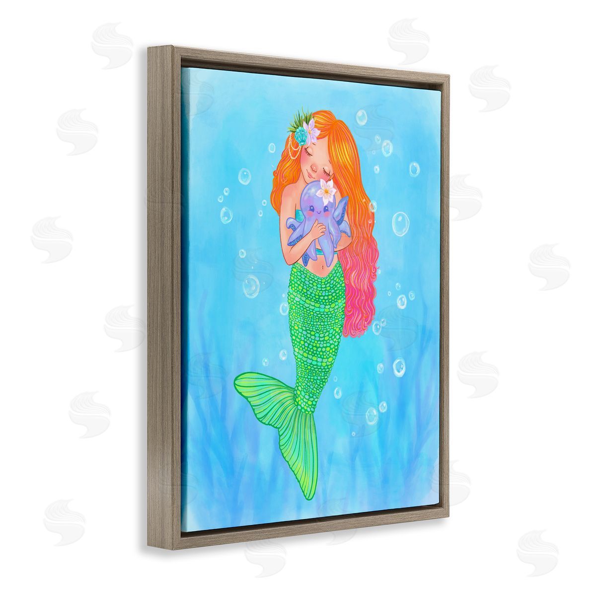 Stephanie Sanchez Sweet Mermaid Love Brown Floating Frame Canvas Art Print