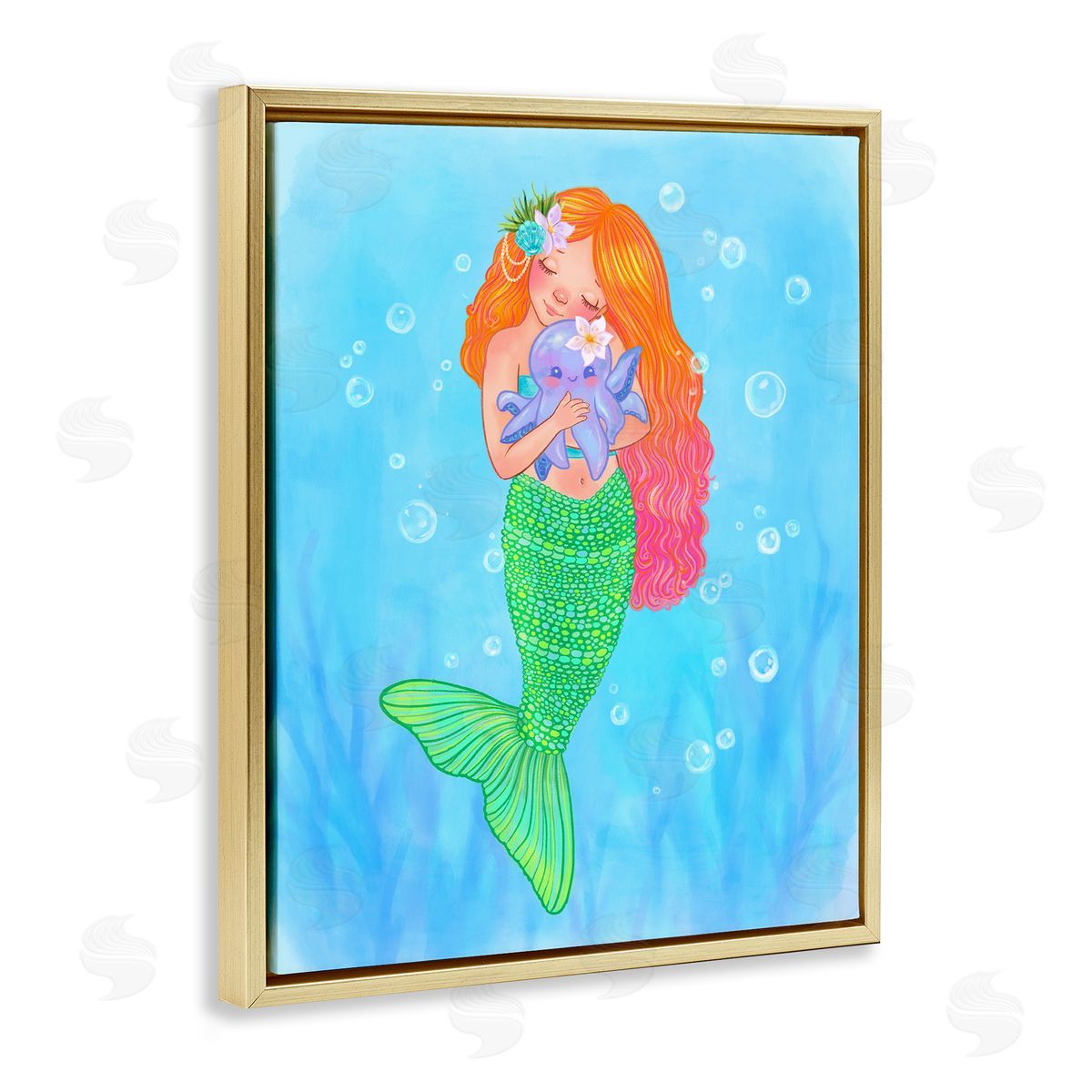 Stephanie Sanchez Sweet Mermaid Love Gold Floating Frame Canvas Art Print