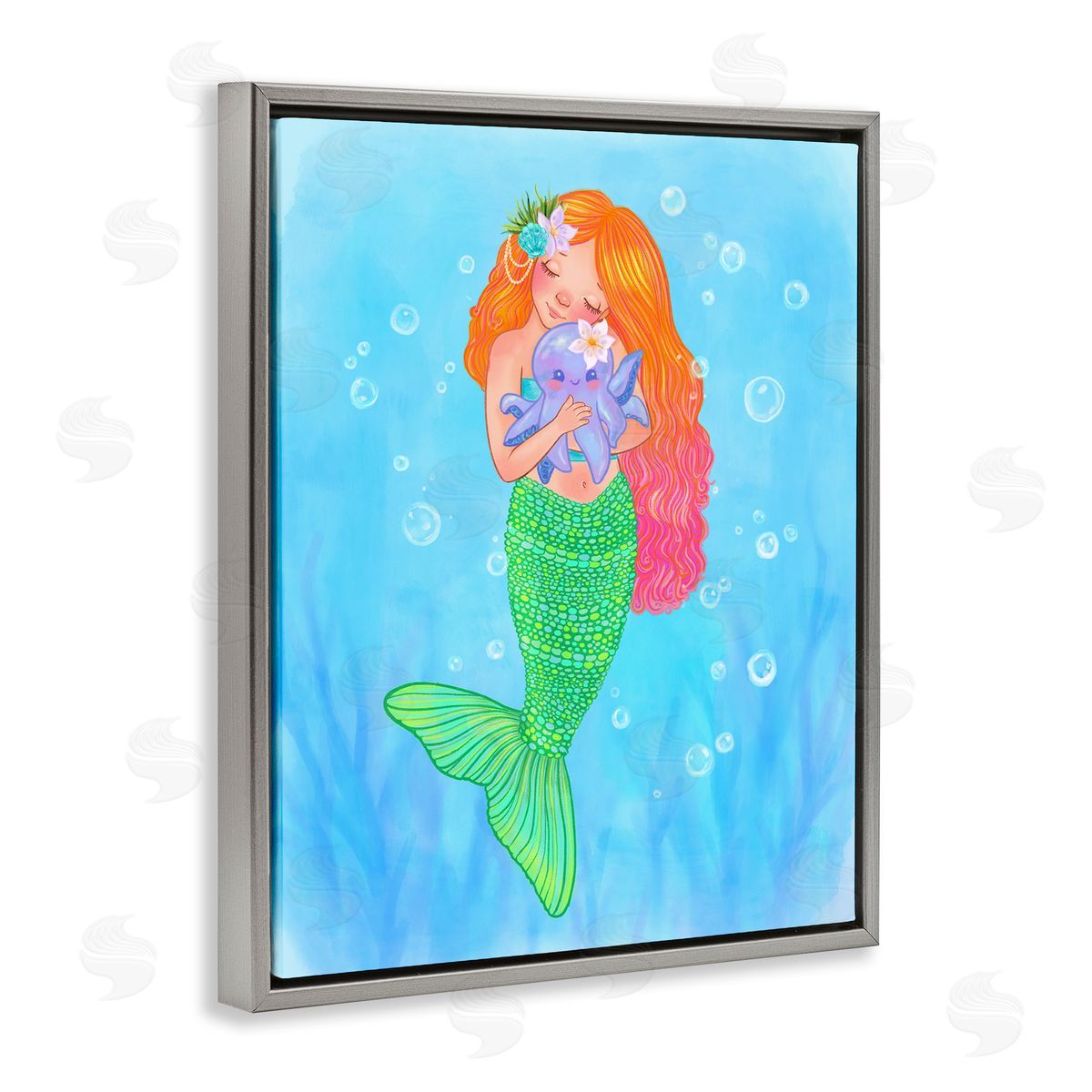 Stephanie Sanchez Sweet Mermaid Love Gray Floating Frame Canvas Art Print