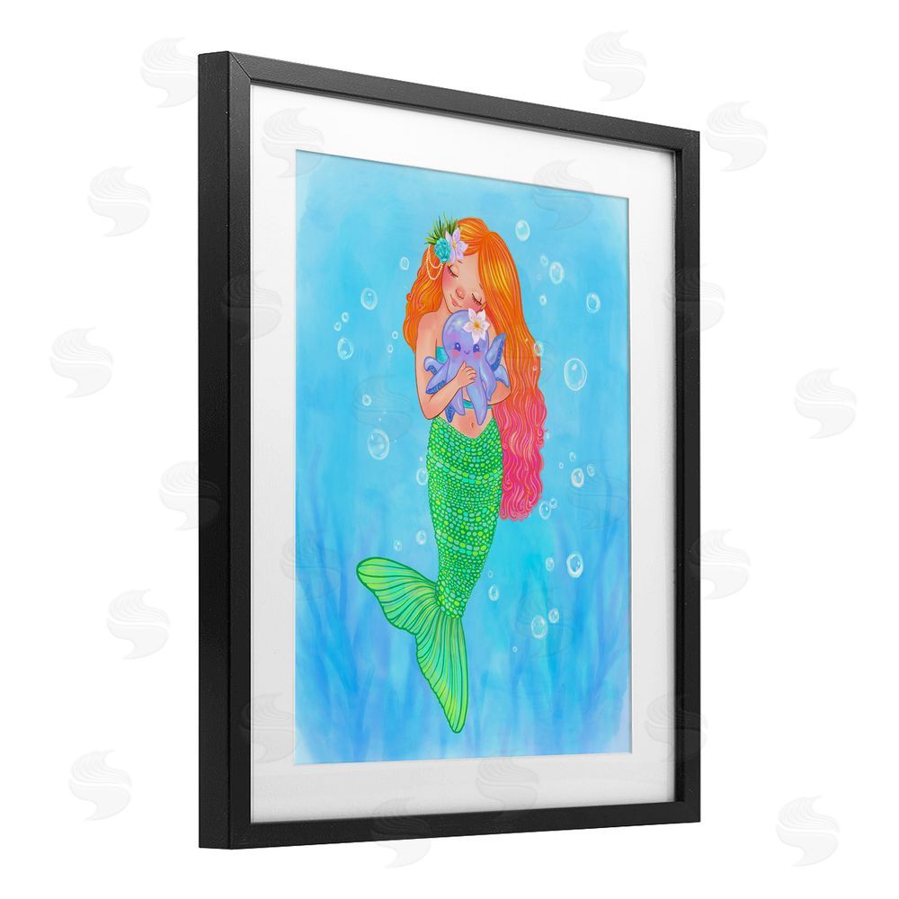Stephanie Sanchez Sweet Mermaid Love Black Framed Print Under Glass Art