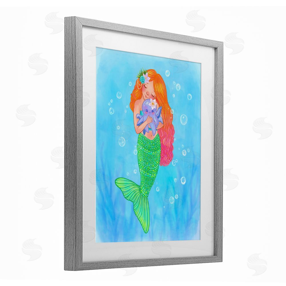 Stephanie Sanchez Sweet Mermaid Love Gray Framed Print Under Glass Art