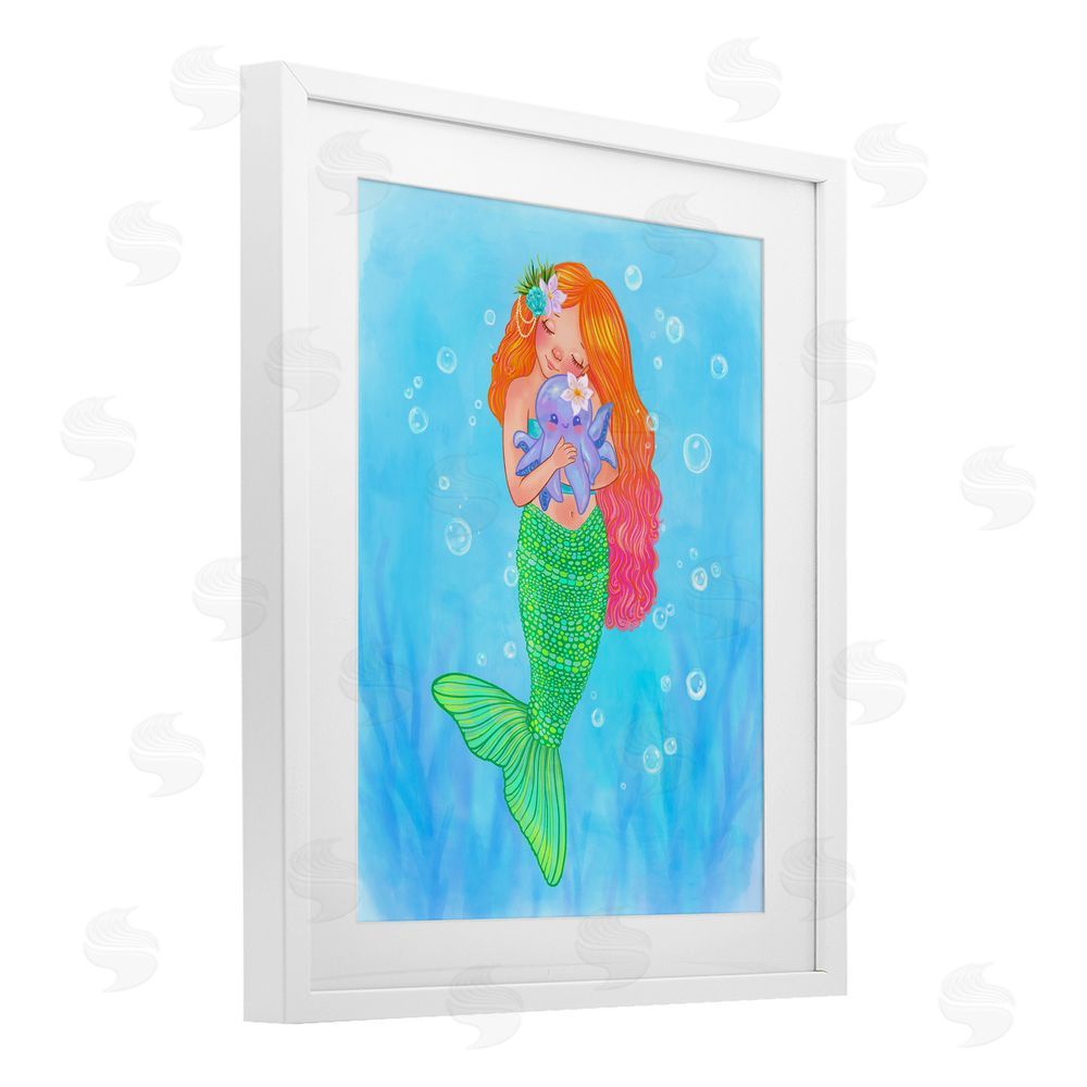 Stephanie Sanchez Sweet Mermaid Love White Framed Print Under Glass Art