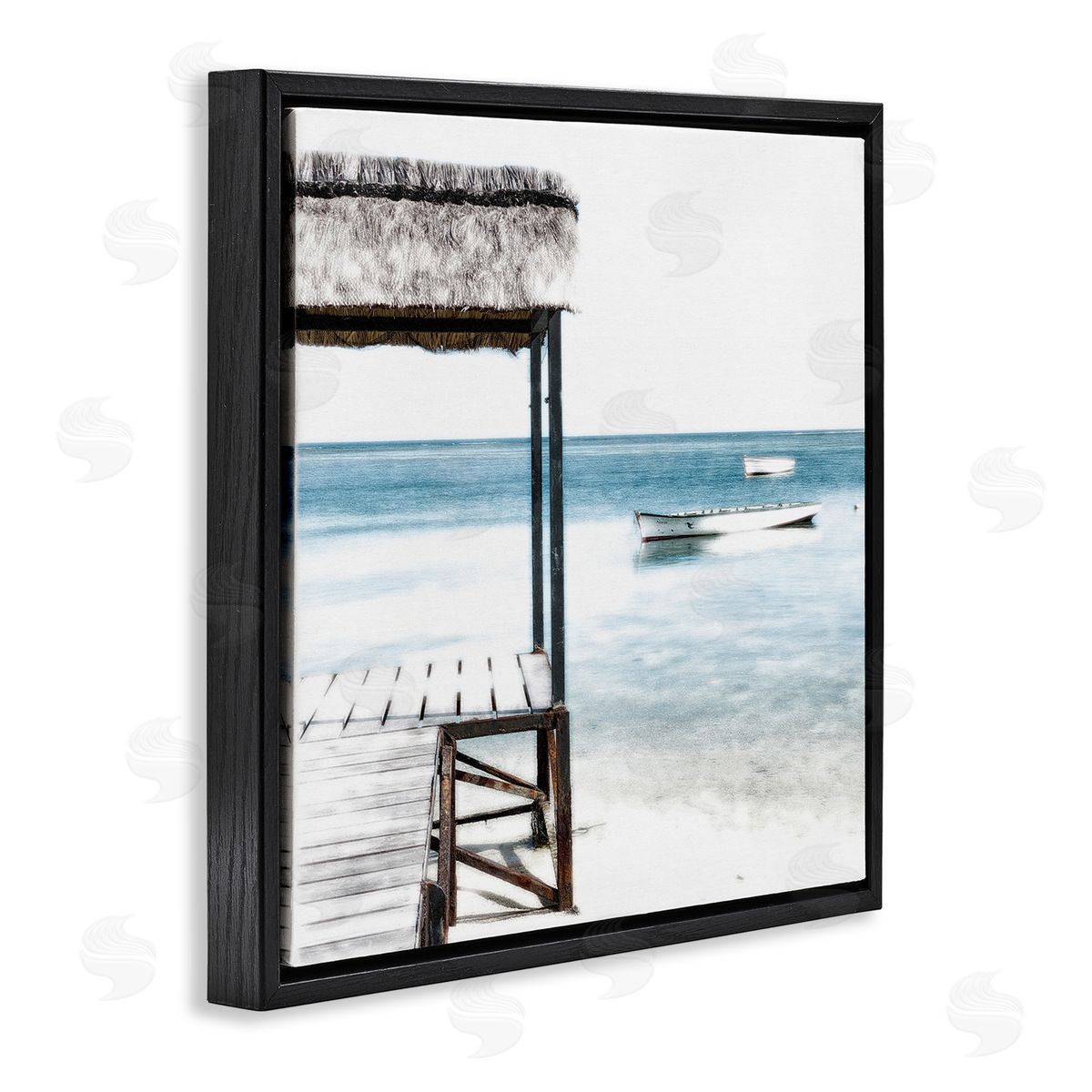Noah Bay Calm Waters Beach Coast Black Floating Frame Canvas Wall Art Print