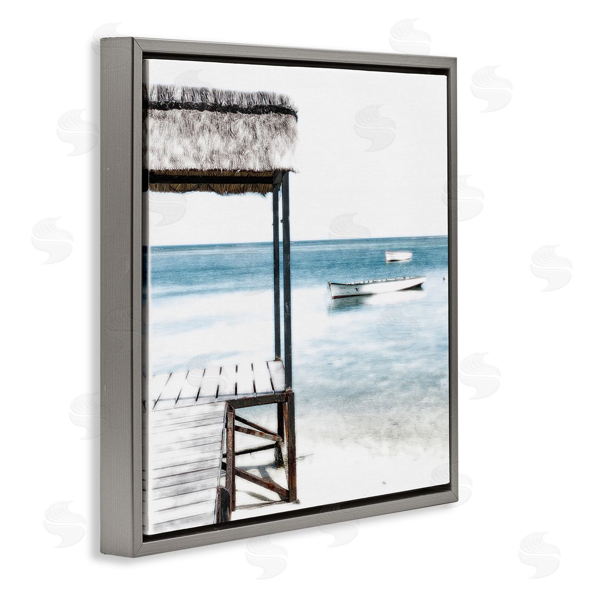 Noah Bay Calm Waters Beach Coast Gray Floating Frame Canvas Art Print