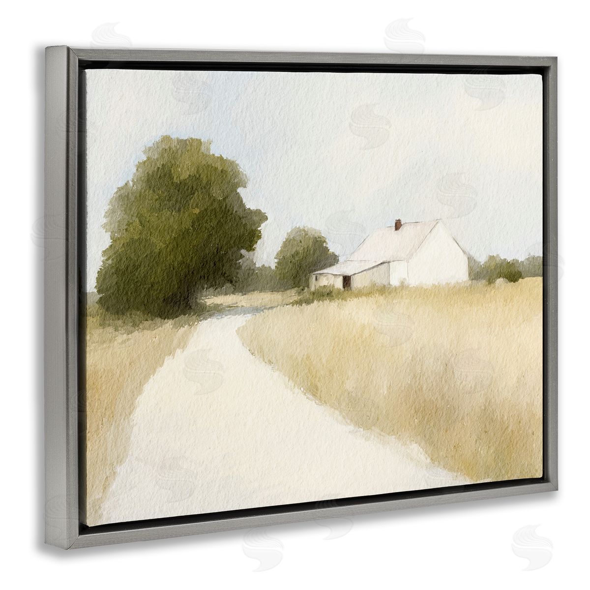 Leah Straatsma White Farmhouse Path Tranquility Gray Floating Frame Canvas Art Print