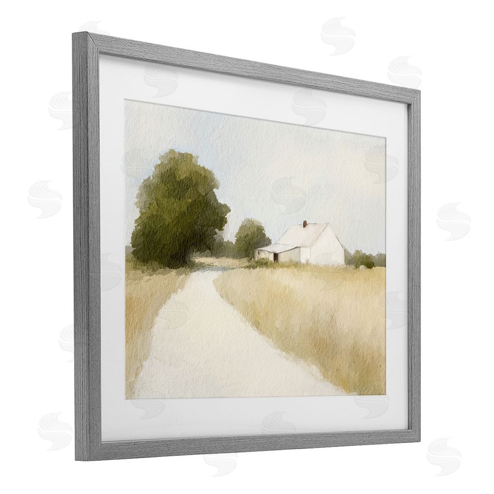 Leah Straatsma White Farmhouse Path Tranquility Gray Framed Print Under Glass Art