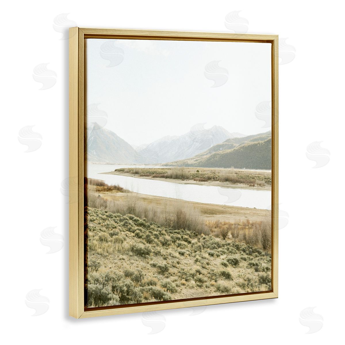 Leah Straatsma River Mountains Peace Gold Floating Frame Canvas Art Print