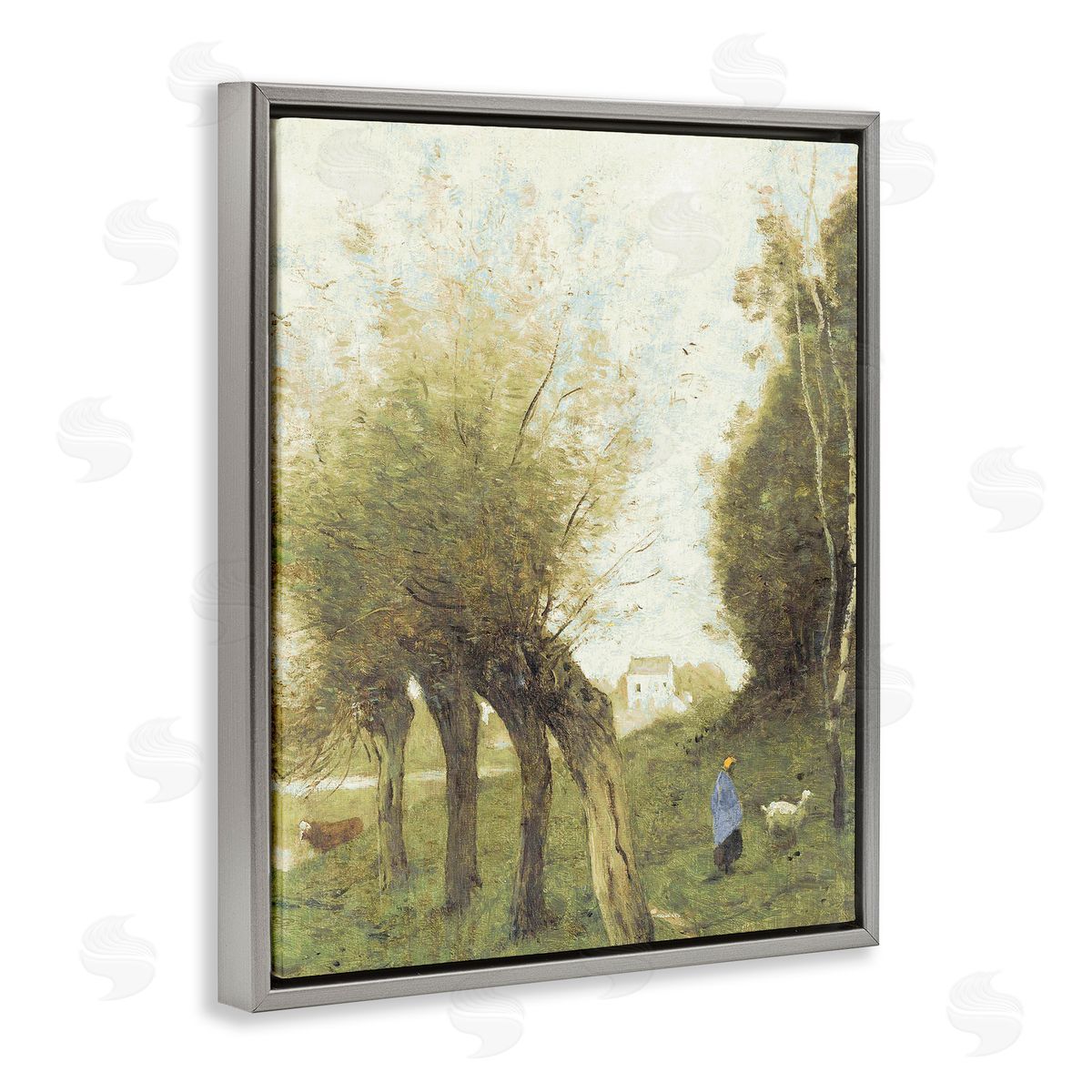 Leah Straatsma Vintage Walk With Animals Gray Floating Frame Canvas Art Print